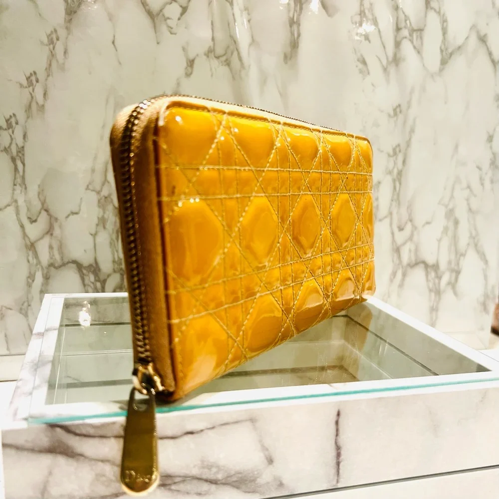 Lady Dior Yellow Cannage Long Wallet